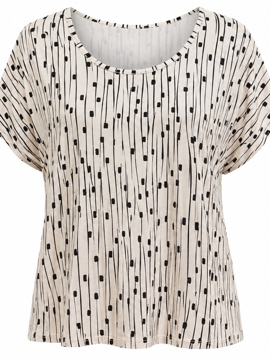 JM Collection Tops - JM Collection Black & Cream 0X Patterned Top short sleeve scoop neck, dressy